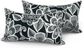 LVTXIII Set of 2 Outdoor Lumbar Pillows for Patio Furniture with White Piping, 12"x20" Fade Resistant Patio Lumbar Pillows with Inserts for Home Coach Sofa Use, Flower Black