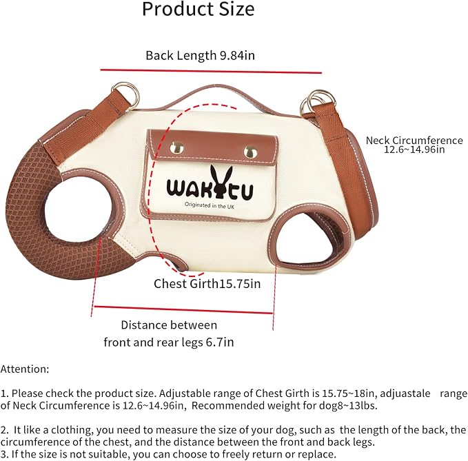 Wakytu Dog Lift Harness Dog Carrier Sling for Small Dogs & Cats,M | stylish puppy sling carrier with handle & pocket,adjustable leash,walking & travel