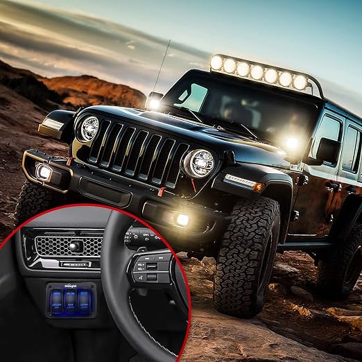 Nilight 16AWG LED Light Bar Wiring Harness Kit 12V On/Off 3 Gang Laser Etched LED Pod Lights Rocker Switch Panel Power Relay Fuse 5Pin Toggle Switch for Cars Boat ATV Trucks-4 Leads, 2 Years Warranty | 12V On/Off 3 Gang Laser Etched Pod Lights Rocker S...