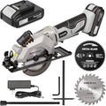 Cordless Mini Circular Saw, 4-1/2 Inch 3400 RPM Circular Saw with Laser Guide, Rip Guides, 2 Blades (24T Wood + 60T Metal), Max Cutting Depth 1-11/16" (90°), 1-1/8" (45°)"