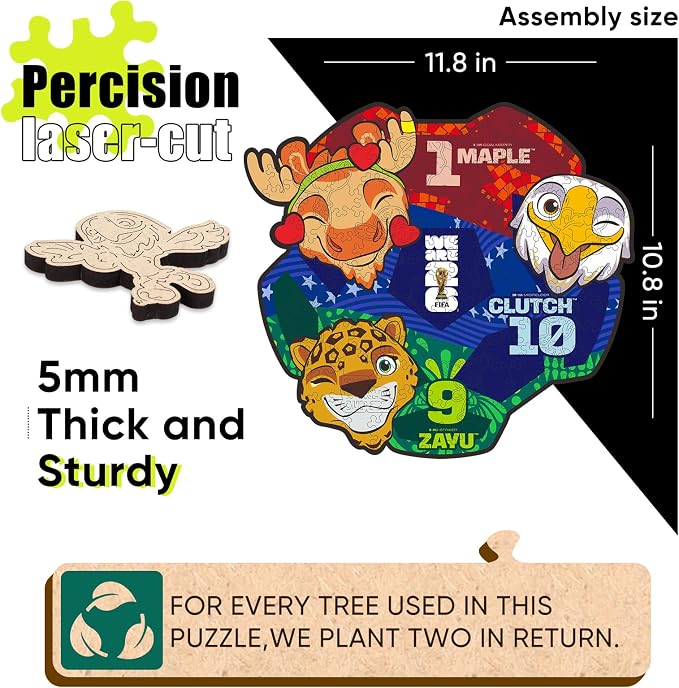 FIFA World Cup 2026 Mascot Wooden Jigsaw Puzzle, 150 Pieces Unique-Shape Collector’s Set (Clutch, Maple & Zayu) Official Merchandise – Fun for Kids & Adults, Ideal Soccer Fan Gift, 11.8 x 10.8 Inch