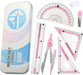 Compass Geometry Tool Protractor and Compass Set 8 Pcs Geometry Set Drawing Compass Geometry Compass and Protractor Set Math Compass with Shatterproof Storage Box for Class Supplies and School Pink