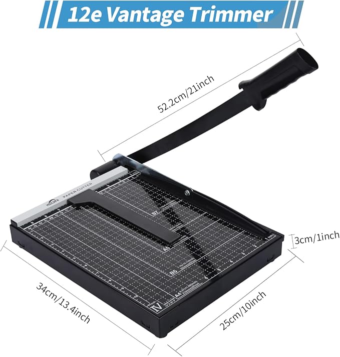 ISDIR Guillotine Paper Cutter 12" with Integrated Pressure Bar – Heavy Duty Metal Base, 15 sheet Capacity, Magnetic Guide & Safety Guard – Precision Trimmer for Cardstock, Crafts, DIY, Photos & Office