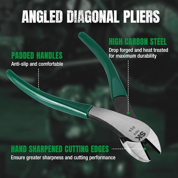 SK Tools USA Heavy Duty Angled Diagonal Cutting Pliers, 8" Long | 15018