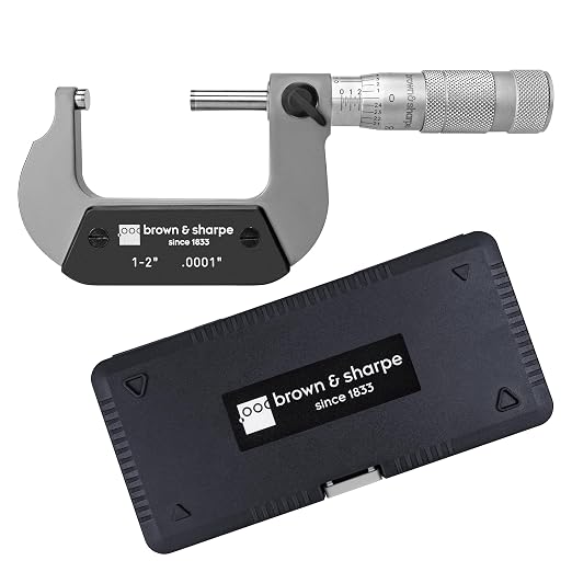 Brown & Sharpe Mechanical Outside Micrometer, 1-2 Inch, 0.0001 Inch Graduation, Tungsten Carbide Measuring Faces, Ratchet-Stop Mechanism, Satin Chrome Finished Scale