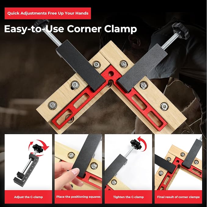 Upgraded Corner Clamp for Woodworking,90 Degree Corner Clamp Kit–4 Pack 5.5"x 5.5"Aluminum Alloy Right Angle Woodworking Tools,Corner Clamps Positioning Squares for Picture Frame,Box,Cabinets,Drawers