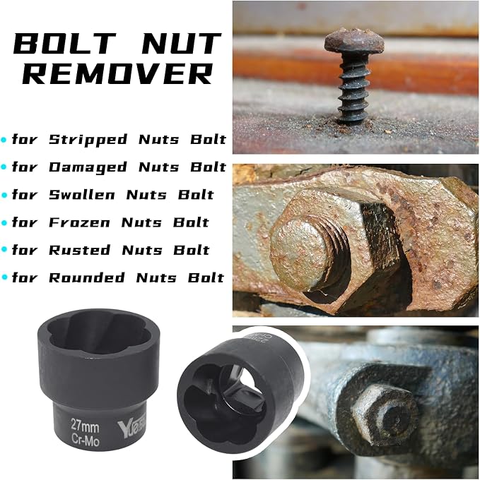 22 Pcs Bolt Nut Extractor Set, 1/2" and 3/8" Drive Wheel Lock Removal Kit | for Extracting Damaged, Stripped Frozen Nuts & Screws Twist Socket Set, Impact Lug Nut Remover Socket Tool