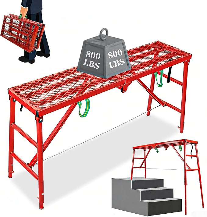 Foldable Scaffolding Platform, 70.8x15.7x36.2-62 Inch Portable Work Platform, 770 Lbs Adjustable Height Industrial Step Ladders, Perfect for RV Cleaning, Home Painting and Reaching High Places