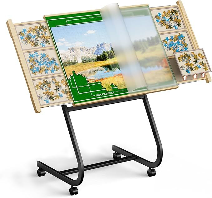 1500 Pieces Jigsaw Puzzle Table For Adults | With Legs & wheels, Adjustable 45° Tilting, Includes Cover, Heavy Duty Frame, For Adults