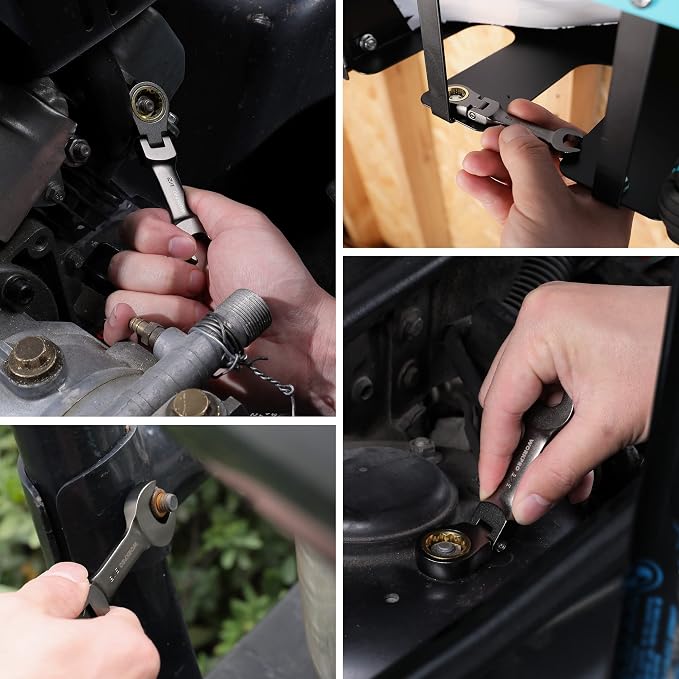 WORKPRO 8 Piece Flex Head Stubby Ratcheting Wrench Set, SAE 5/16-3/4 in | 72-tooth CR-V Wrenches with Nickel-plated Finish for Automotive, Garage and Home Repairs, Includes Rolling Pouch