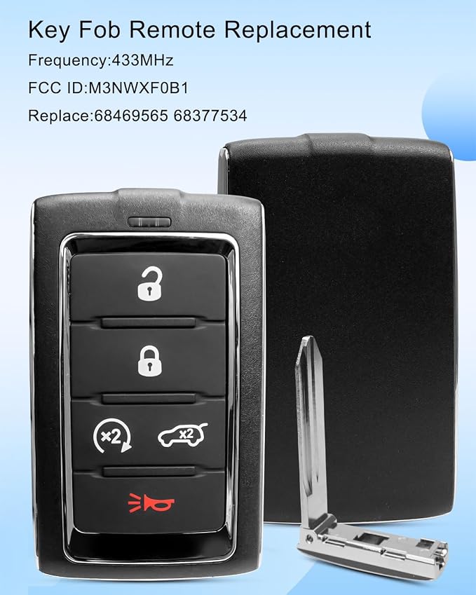 Key Fob Remote Replacement Fit for Jeep Grand Cherokee L Wagoneer 2021-2023 | 433MH Keyless Entry Remote Control Replace 68469565, 68377534 FCC ID: M3NWXF0B1