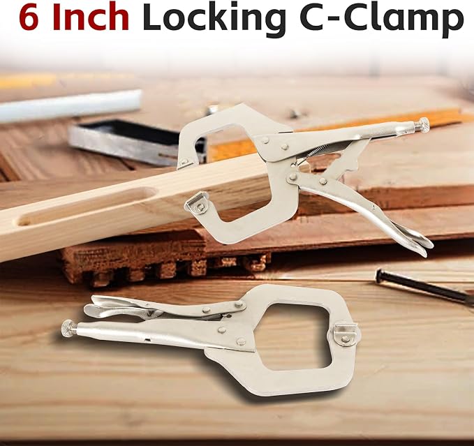 findmall 5Pcs 6 Inch Locking C Clamps with Swivel Pads Heavy Duty C-Type Locking Plier Table and Tool Vise Grip for Shop Home Farm and Automotive DIY Woodworking Welding Cabinetry Pocket Hole Joinery