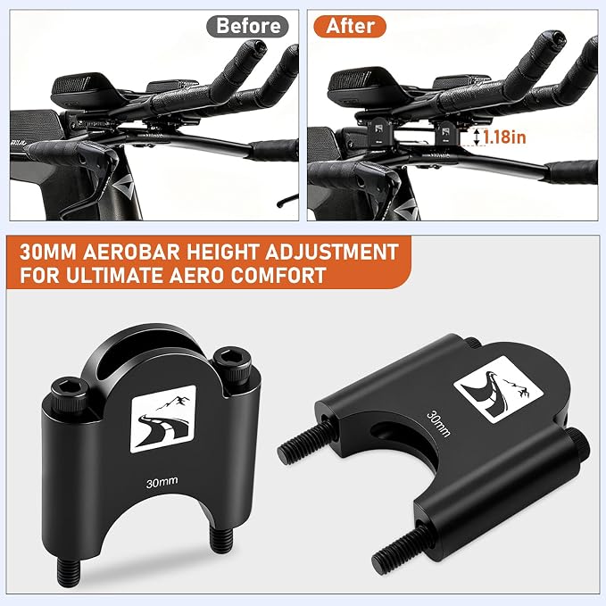 30mm Aluminum Aerobar Riser Kit, Clip On Aero Bars Armrest Handlebar Spacers for Road Bike Triathlon and Time Trial, Compatible with Profile Design 31.8mm Clamp, with M5 & M6 Mount Bolts
