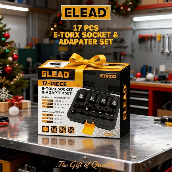 17-Piece Inverted E-Torx Socket Set - Premium Impact Cr-V Steel E4 - E24 Star Female Sockets for Impact Wrench 1/2 3/8 1/4 Drive Precision Torque Kit with Storage Case