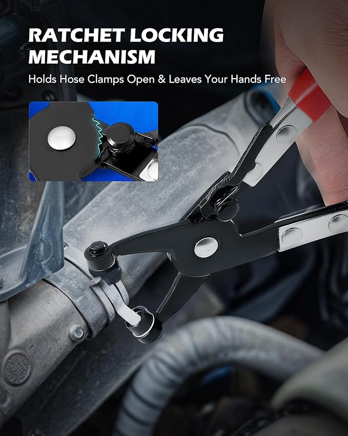 OMT Hose Clamp Pliers, Long Reach Wire Spring Remover For Radiator & Heater | Fits 11/16" To 2-1/2" Plastic & Metal Clamps, Hands-Free Locking Mechanism, Clic-R & Flat Band Pliers, Screwdriver & Hook