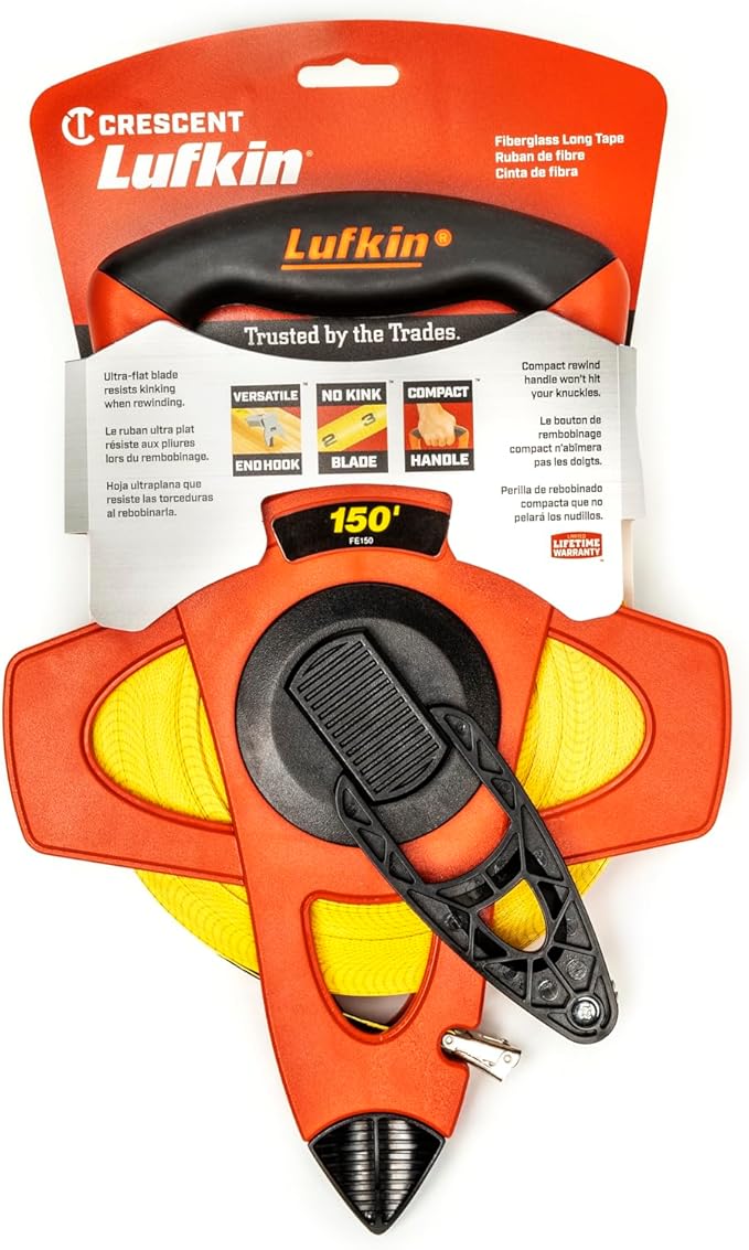 Crescent Lufkin 1/2" x 150' Hi-Viz® Orange Fiberglass Tape Measure - FE150 | (Pack of 2)