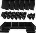 14 Piece Outdoor Patio Cushion Covers Replacement, Waterproof Outdoor Furniture Cushion Covers, Fit 7 Pcs 6 Seater Wicker Rattan Conversation Sofa Set, Black+White Piping(Only Cover) 25.6x25.6"