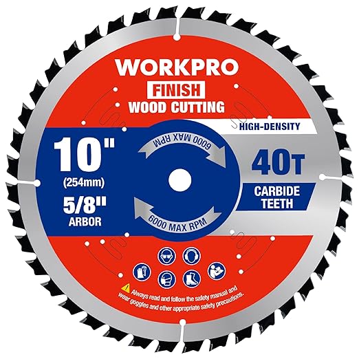 WORKPRO 10 Inch Woodworking Circular Saw Blade, 40T General Purpose Table/Miter Saw, Thin Kerf(1.8mm), Carbide Tipped, ATB Tooth, 1-Pack