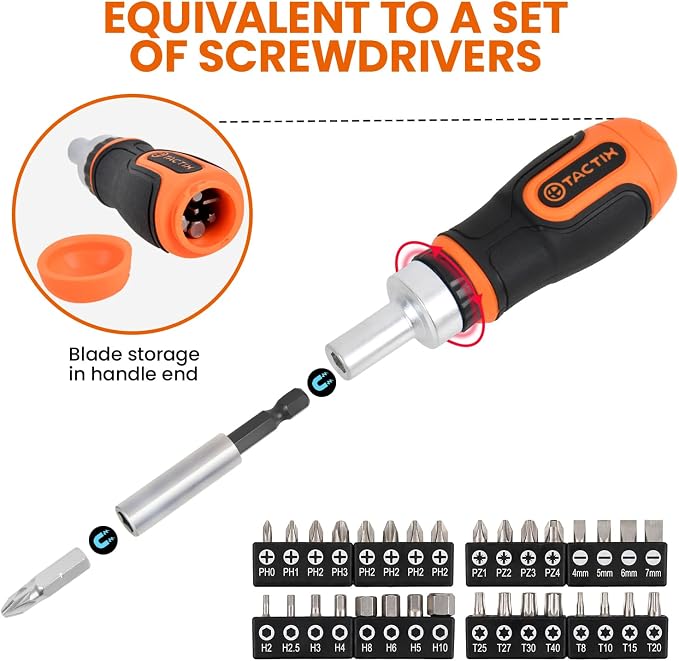 Tactix 55-Piece Stubby Socket Wrench Set, Ratchet Screwdriver & Quick-Release Socket Wrench, Adjustable, 1/4'' & 3/8'' Socket, Bits, CR-V Metric, Garage Repair, Home Use, with Portable Hard Case