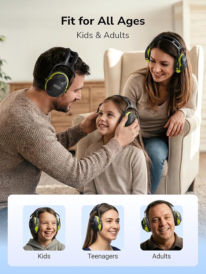 Dr.meter Noise Reduction Ear Muffs, Ear Protection Noise Cancelling Headphones for Adults, Kids Autism Sensory, NRR28dB Hearing Protection Earmuffs for Shooting Gun Range, Mowing, Concerts Green