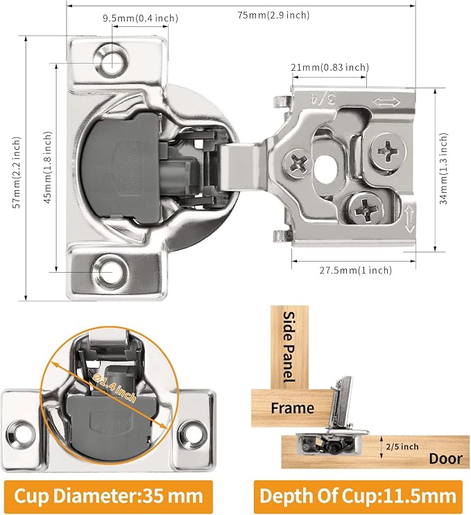 Chibery 8 Pack 3/4" Overlay 3D Soft Close Concealed Hinge for Face Frame Door, Satin Nickel, Hidden 105 Open Angle Stainless Steel Hinge for Kitchen Cabinet Door