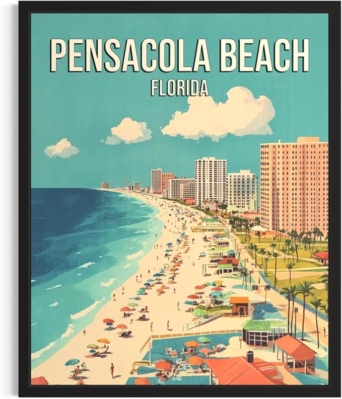 Pensacola Beach Florida Unframed Wall Art Print Poster, US Vintage Retro Beach Scenery Posters Prints for Restroom Home Picture Painting Artwork Gallery 219 (Pensacola Beach Florida, 20"L x 16"W, Unframed)