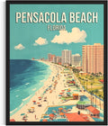 Pensacola Beach Florida Wall Art Print Poster, US Vintage Retro Beach Scenery Posters Prints for Restroom Home Picture Painting Artwork Gallery 219 (Pensacola Beach Florida, 16 x 20 inches, Black Frame)