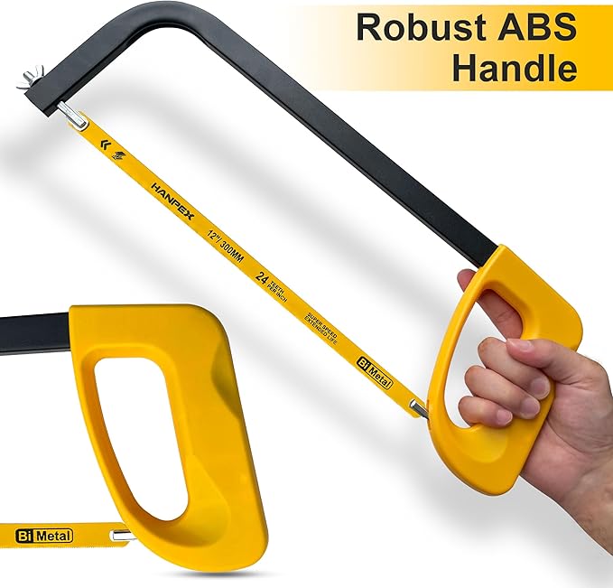 Hanpex 12in. High-Tension Hacksaw Frame with 24 TPI Bi-metal Blade, Hand Saw Suitable for Metal, wood, PVC, Carpentry