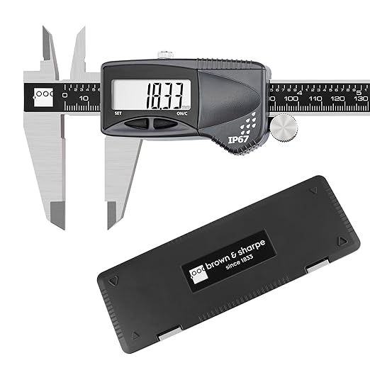 Brown & Sharpe Digital Caliper Measuring Tool, 8" Stainless Steel Vernier Caliper Digital Micrometer with .0005"/0.01mm Resolution, IP67, Electronic Slide Caliper for Laboratory, Factory, DIY