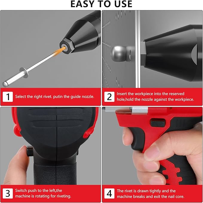 Cordless Rivet Gun Tool for Milwaukee M18 18V Battery(Only Tool), Brushless Electric Automatic Rivet Gun, for Rivets 1/8'', 5/32'', 3/16", for Metal, Plastic and Leather