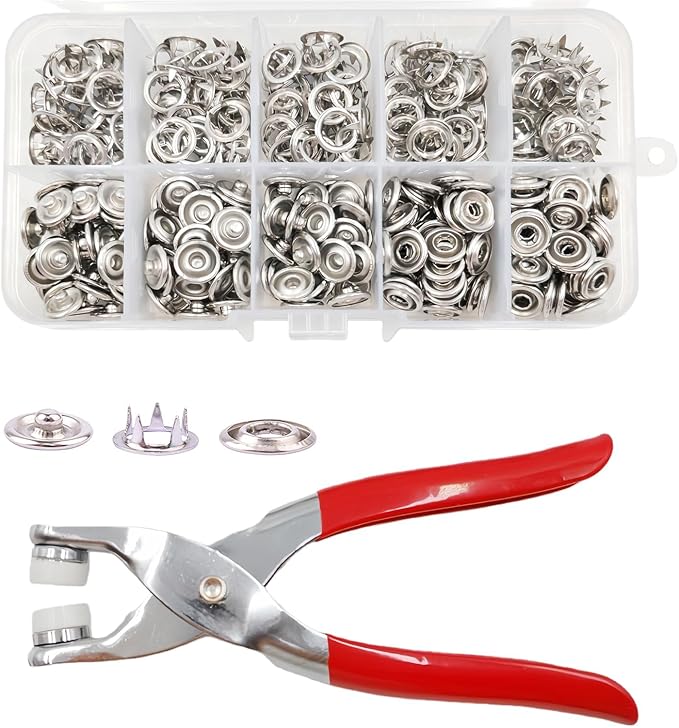 100 Sets Snaps Button Kit,Metal Snap Buttons with Fastener Pliers and Snap on Button Kit,Press Tool Kit Perfect for DIY Clothing and Crafts(Chrome,9.5mm)