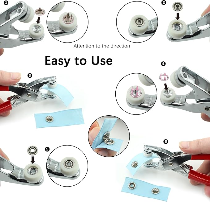240 Sets Snaps Buttons Fastener kit Hollow Steel Prong Snaps Buttons with Pliers Press Tool for DIY Crafts Clothes Hats Bags Sewing (Hollow & Solid)
