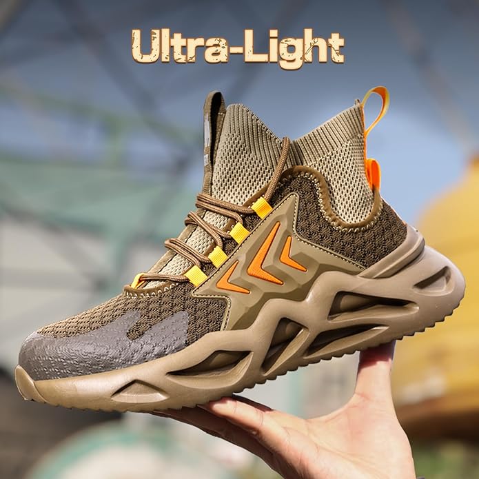 Steel Toe Boots for Men Work Boots for Men Breathable High Top Work Shoes Lightweight Indestructible Safety Shoes Industry Construction Safety Footwear