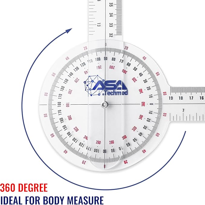ASA TECHMED 3 Pcs Goniometer Set, 12, 8, 6 Inch Medical Spinal Goniometer Angle Protractor Angle Ruler