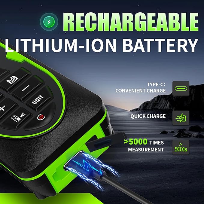 Mini Green Laser Distance Meter 262Ft – Rechargeable Digital Measuring Tool with USB Type-C, Area/Volume Modes, Max/Min, ±3mm Accuracy, Pocket-Sized Compact Design