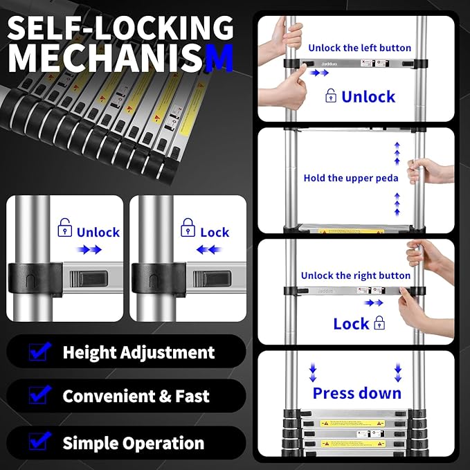 JADDUO Telescoping Ladder,21.3 FT Extension Ladder,Aluminum Lightweight Telescopic Ladder with 2 Triangle Stabilizers,RV Ladders for Travel,Collapsible Ladders for Home