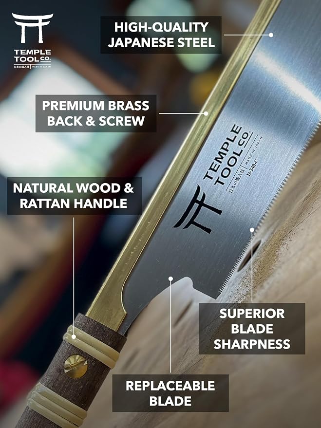 Temple Tool Co. Japanese Pull Saw - Crosscut 9.5 - Hand Saw for Joinery Crosscuts, Kumiko, Tenon Shoulders