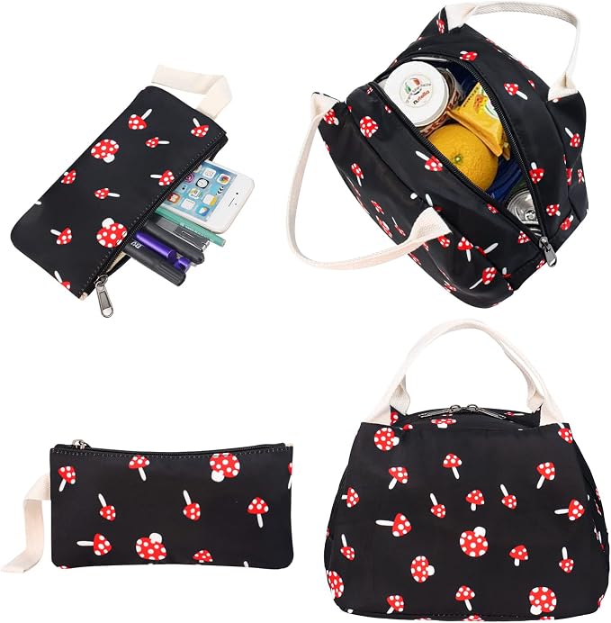 Mushroom School Backpack for Teen Girls, Bookbag with Lunch Box and Pencil Case