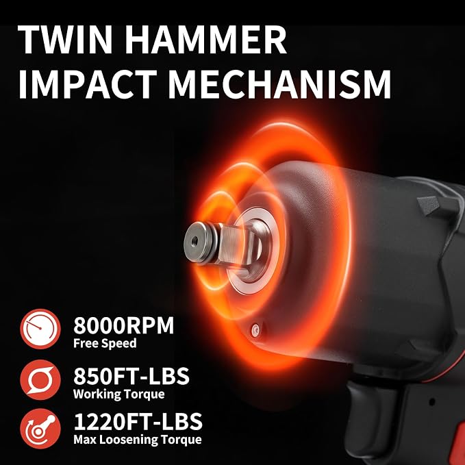 AEROPRO TOOLS 1/2-Inch Composite Air Impact Wrench Pneumatic Impact Wrench | Twin Hammer,1220 FT-LBS Max Loosening Torque,8000RPM,for Auto Repair,Tire Shop (Lightweight Housing)