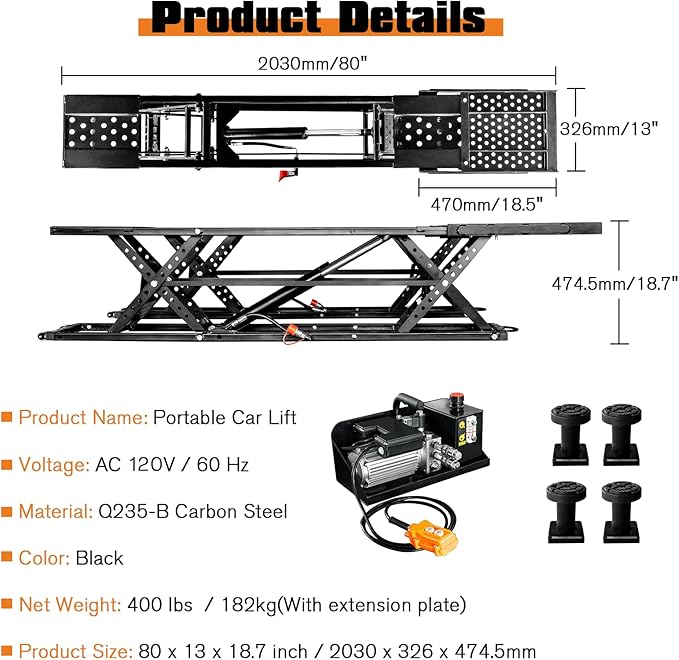 Albott 7000 LBS Portable Car Lift, Heavy Duty Quick Jack with 28" Max Height, Locking Levers & Wheels, 25–30s Fast Cycle, Adjustable Scissor Lift for Cars, SUVs, Light Trucks, Garage or Shop Use