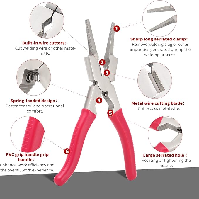 8"MIG Welding Pliers, Multi-functional Carbon Steel MIG Pliers with Insulated Handle, Long Nose Wire Cutting Plier for Professional Welding - Reliable and Durable (Upgraded 1Pack)