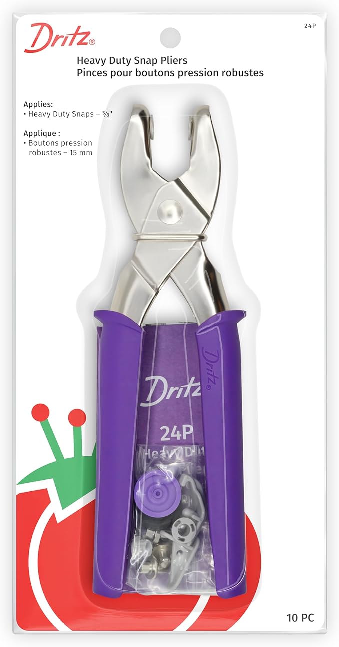 Dritz Heavy Duty Snap Pliers Kit - Size 24 5/8" – Metal Snap Fastener Tool, Purple Handheld Snap Setter for Jackets, Coats, Bags, Boat Covers