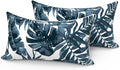 LVTXIII Set of 2 Outdoor Lumbar Pillows for Patio Furniture with White Piping, 12"x20" Fade Resistant Patio Lumbar Pillows with Inserts for Home Coach Sofa Use, Palm Blue