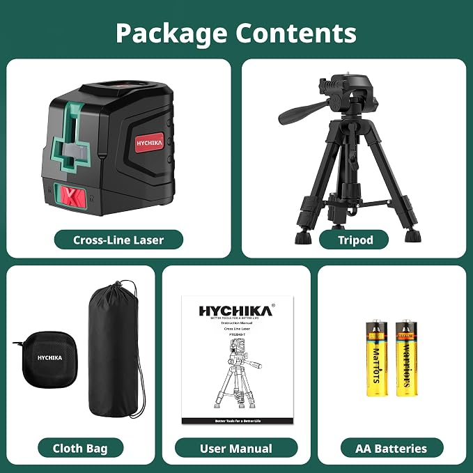 HYCHIKA Laser Level with Tripod 360° Self Leveling, Green Cross Line Nivel Laser with Tripod 26 In, Lazer leveler tool for Picture Hanging DIY Construction Renovation Floor Tile Class II, <1mW