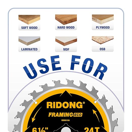 6-1/2 Inch Circular Saw Blade, 24-Tooth with 5/8" Arbor ATB Framing Saw Blade for Cutting Wood (6.5" 1-Pack)