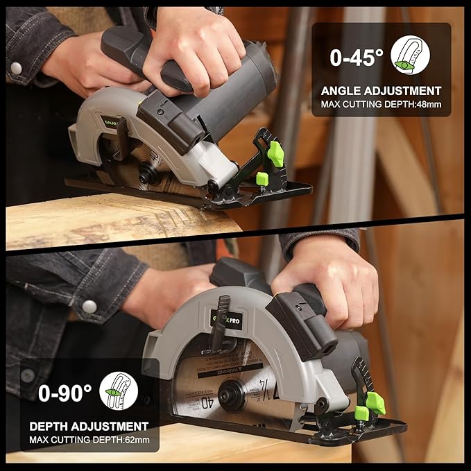 GALAX PRO 11Amp Corded Circular Saw with Laser, 6000RPM, 0-45° Adjustable Bevel, Max Cutting Depth 2-1/2''(90°) to 1-7/8''(45°), 7-1/4 Inch Carpentry Blade for Wood Plastic Cuts