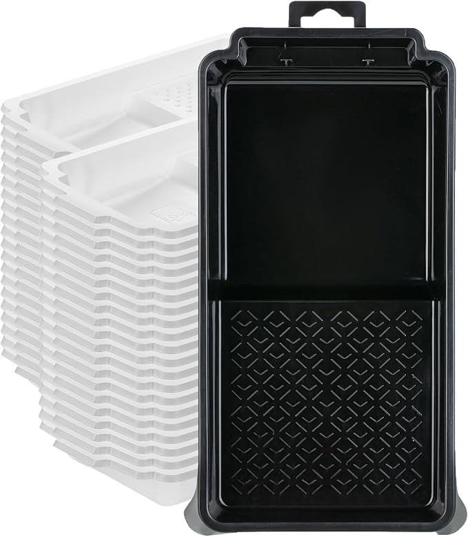 Bates- 4 Inch Paint Tray Set, 41 Pack, 1x 4 Inch Paint Roller Tray, 40x Disposable Plastic Liners, Black and White