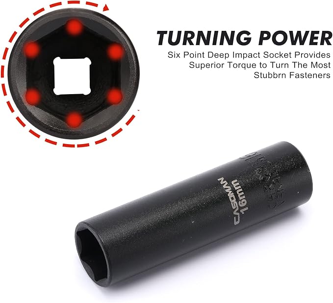 CASOMAN 11 Pieces 1/2-Inch Drive Deep Impact Socket Set, 6-Point, Metric, 10mm to 24mm