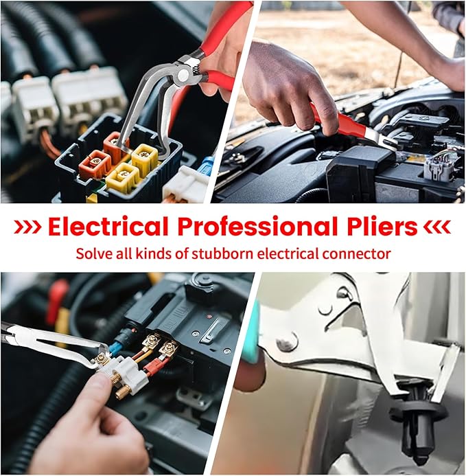 4Pcs Car Clip Pliers and Disassembly Tools, Efficient Multi-Functional Automotive Snap Pliers, Electrical Disconnect Plier for Cars, with Straight & 60° Plier, in Storage Box