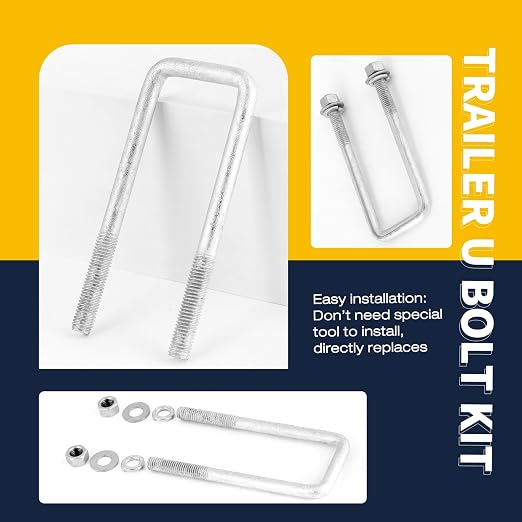 Hot-dip Galvanized Zinc Square U Bolt Kit for Boat Trailer Axle Leaf Springs, for 2x2 Axle - 4 3/4" Long,2 inch Wide Square U-Bolts with Nuts and Frame Plate for Trailer Automobiles Trailer.
